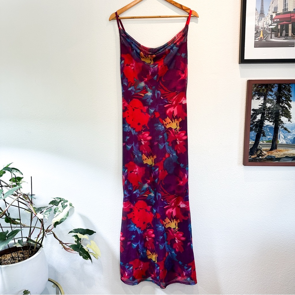 Vibrant Floral Slip Dress in Red & Purple
